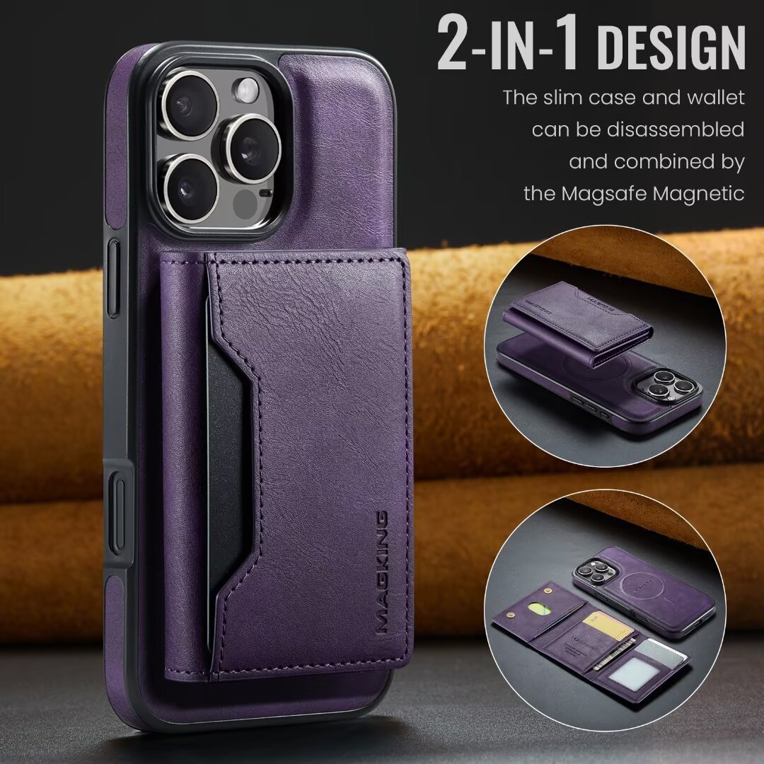V888-ELOSUNG27395-202505081733-00 Purple Premium MagSafe Wallet Case for iPhone 16 Pro Max - Detachable PU Leather Magnetic Card Holder - Image 1