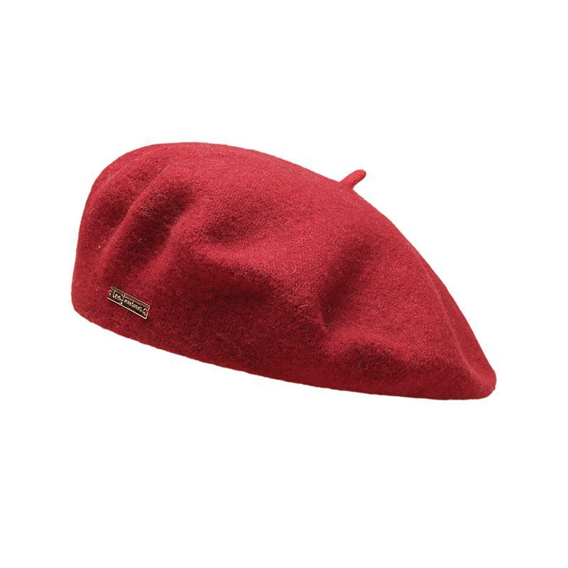 V888-ELOSUNG27471-202505131716-00 Red Elegant Wool Beret - Classic Warm Thick British Style Hat for Autumn & Winter - Image 1