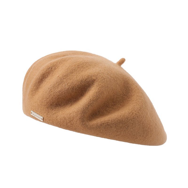 V888-ELOSUNG27473-202505131717-00 Khaki Elegant Wool Beret - Classic Warm Thick British Style Hat for Autumn & Winter - Image 1