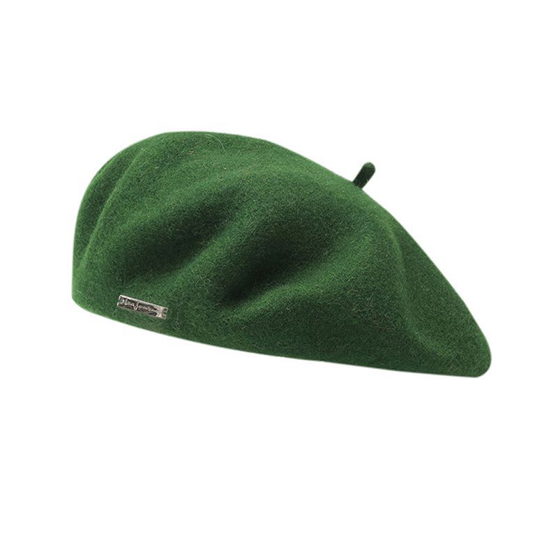 V888-ELOSUNG27493-202505131805-00 Green Elegant Wool Beret - Classic Warm Thick British Style Hat for Autumn & Winter - Image 1