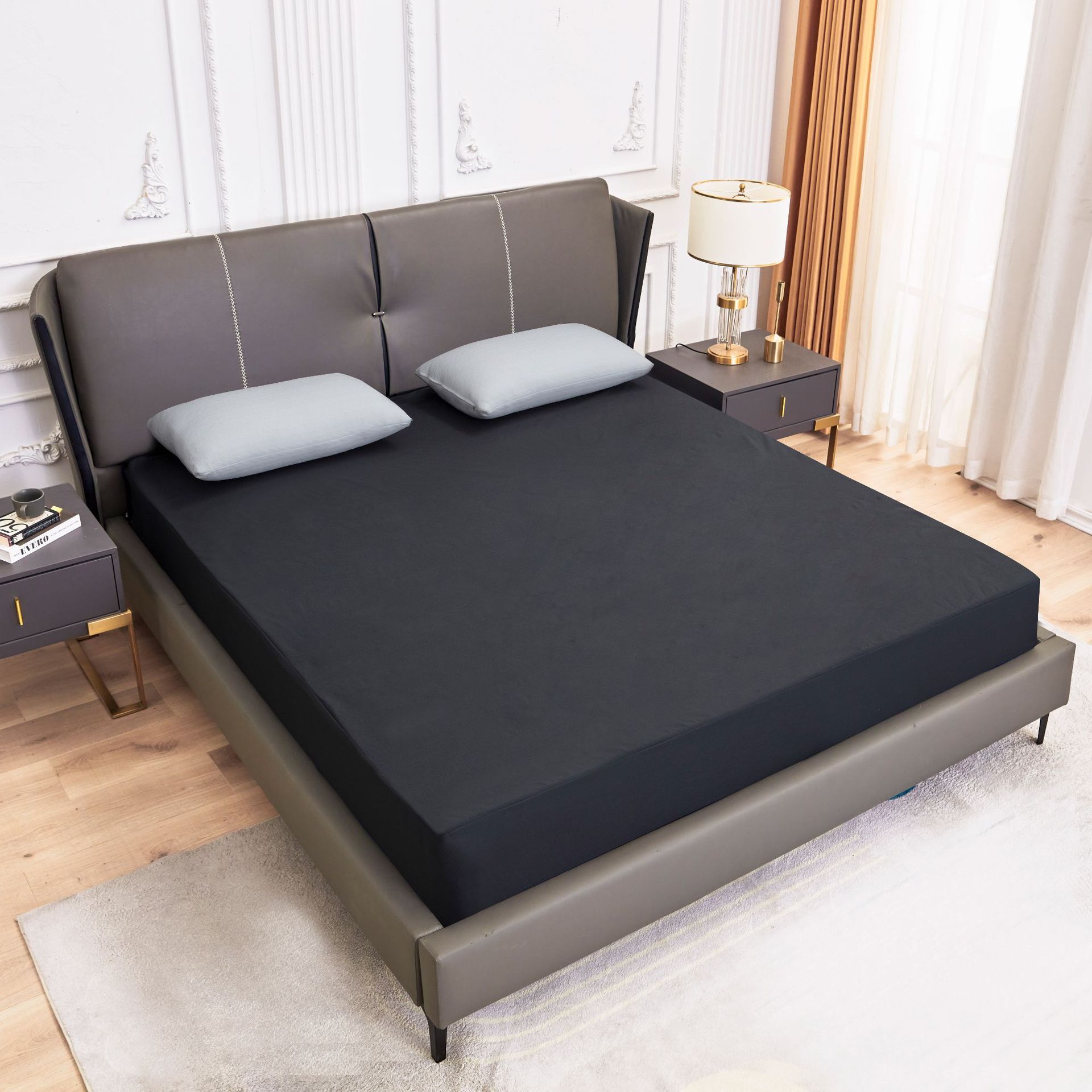 V888-ELOSUNG27786-202505191241-00 Dark Grey Queen Size Waterproof Fitted Mattress Protector - Soft & Breathable Bed Cover, Hypoallergenic, Deep Pocket (152x190x30cm) - Image 1