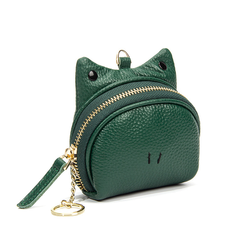 V888-ELOSUNG27826-202505191143-00 Green Leather Frog Design Coin Purse - Cute Cartoon Mini Wallet Pouch for Keys & Coins with Keyring - Image 1