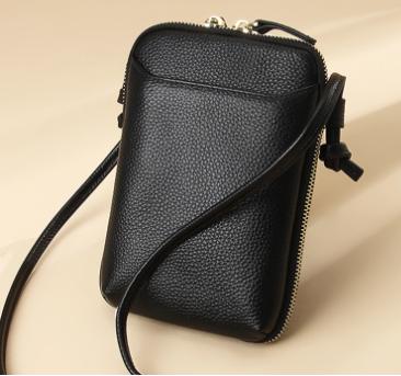 V888-ELOSUNG27832-202505191331-00 Black Premium Leather Mini Crossbody Phone Bag - Stylish Multi-Pocket Organizer for Women - Image 1
