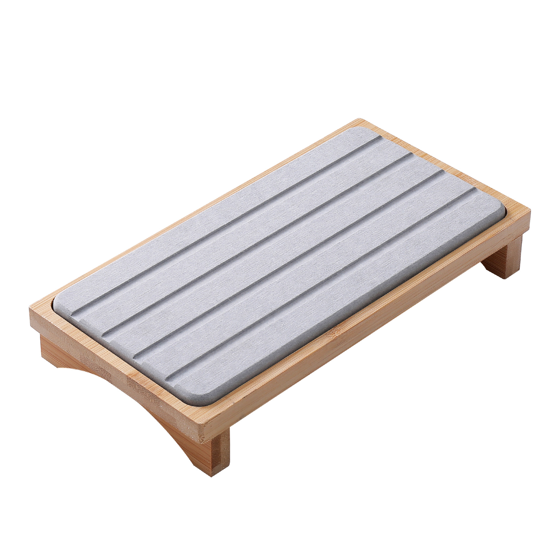 V888-ELOSUNG27949-202505231247-00 Light Grey Natural Diatomaceous Earth Absorbent Drying Tray with Bamboo Base - Quick-Dry Stone Mat for Kitchen & Bathroom Sink - Image 1
