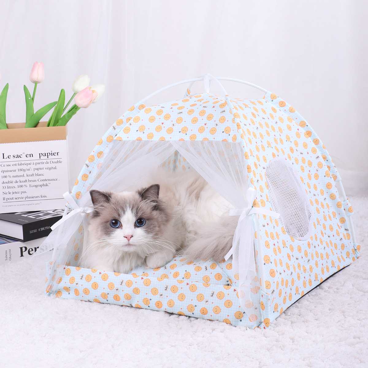 V888-ELOSUNG28240-202504301620-00 M 40*40CM 10 Catties Within The Pet Yellow Pullet Cooling Summer Pet Tent - Portable Foldable Breathable Outdoor Cat House Shelter - Image 1