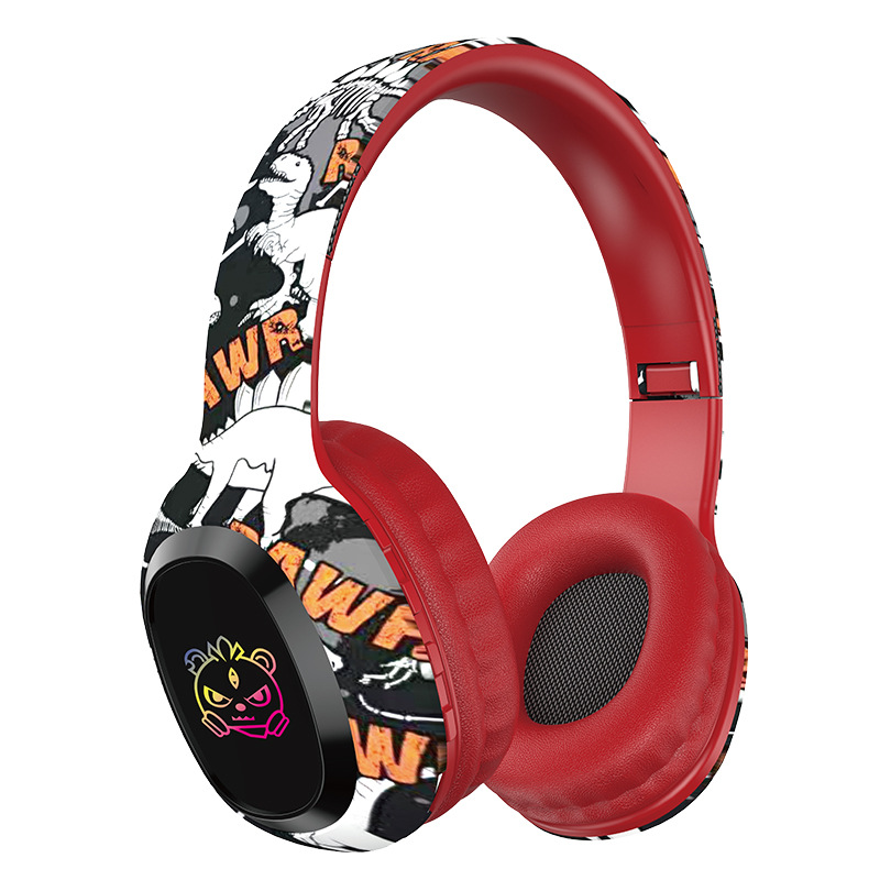 V888-ELOSUNG29922-202506191138-00 Wireless Over-Ear Headphones with Graffiti Design - Bluetooth 5.3, HIFI Sound, RGB Light, 8H Playtime(red) - Image 1