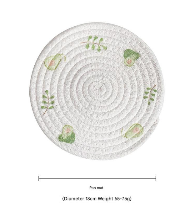 V888-ELOSUNG31231-202505281113-00 (Avocado) Cotton Rope Woven Placemats - Set of 5, 18cm Diameter Heat Resistant Kitchen Decor - Image 1