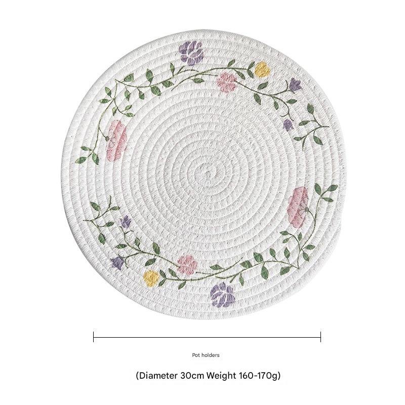 V888-ELOSUNG31272-202505301206-00 (Flowers) Cotton Rope Woven Placemats - Set of 3, 30cm Diameter Heat Resistant Kitchen Decor - Image 1