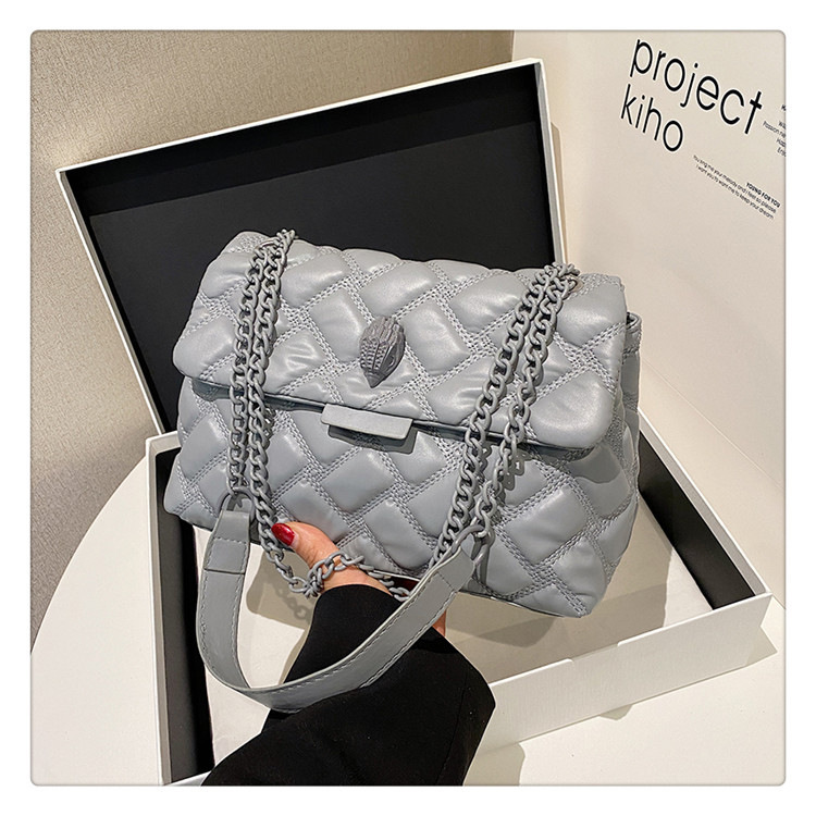 V888-ELOSUNG32134-202505301125-00 Grey Chic Quilted Crossbody Bag for Women - PU Leather Diamond Pattern Chain Strap Shoulder Purse with Elegant Clasp - Image 1