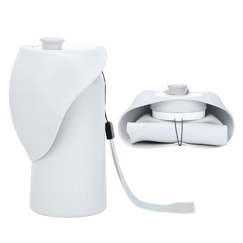 V888-ELOSUNG32204-202506051746-00 Grey Portable Pet Dog Water Bottle 550ml - Foldable Food-Grade Silicone Travel Drinker with Leak-Proof Dispenser - Image 1