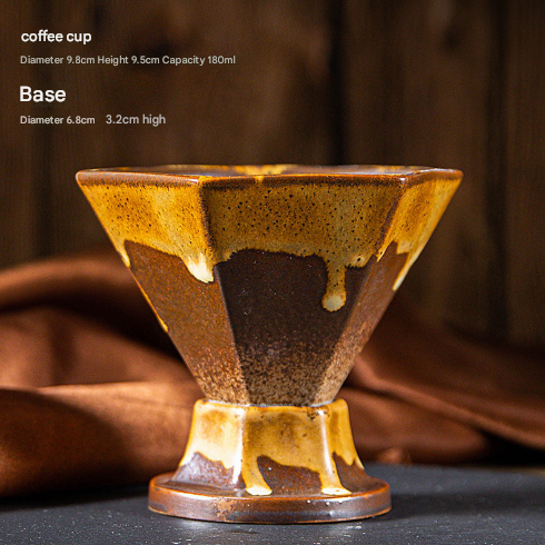 V888-ELOSUNG32520-202506191038-00 Brown and Gold Artistic Hexagonal Ceramic Coffee Cup & Stand Set - 180ml Nordic Design Drip Glaze Mug - Image 1