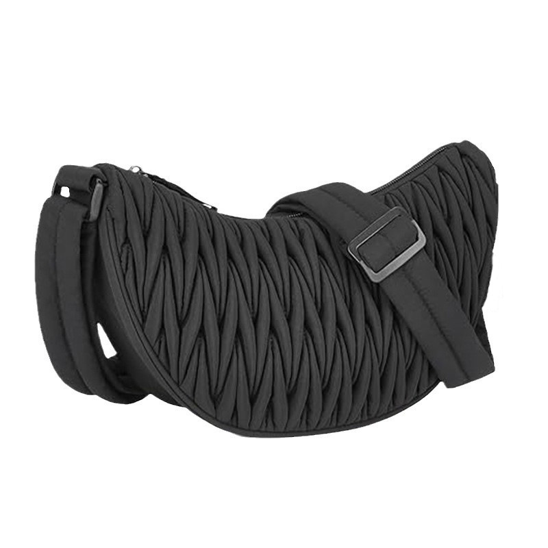 V888-ELOSUNG32555-202506191332-00 Black Chic Pleated Crescent Sling Bag - Water-Resistant Lightweight Crossbody & Shoulder Purse - Image 1