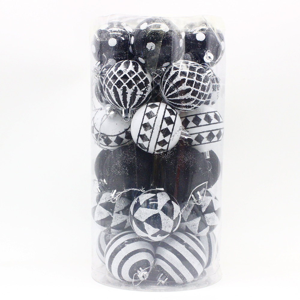 V888-ELOSUNG33190-202506061711-00 Black-white 30-Piece 6cm Electroplated Christmas Baubles - Hand-Painted Tree Ornaments - Image 1