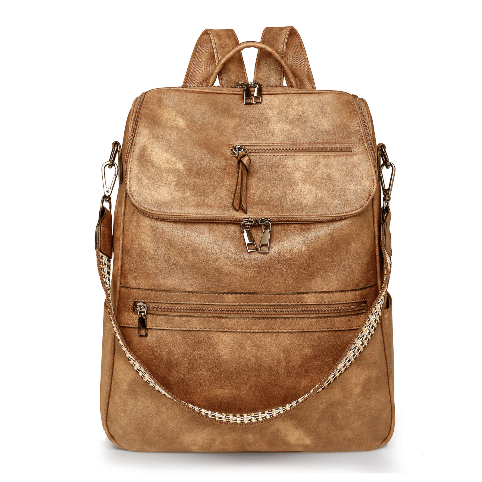 V888-ELOSUNG33378-202506191306-00 Yellow Stylish Anti-Theft Backpack for Women - Vintage PU Leather Convertible Rucksack & Shoulder Bag - Image 1