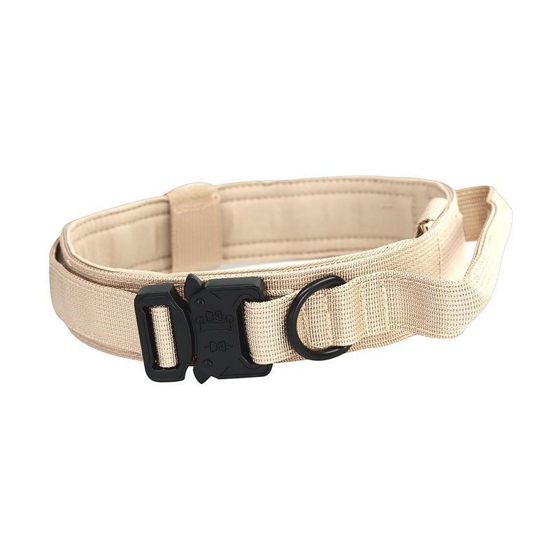 V888-ELOSUNG33492-202506250946-00 M Khaki Tactical Dog Collar - Heavy Duty Nylon Pet Collar for Medium & Large Dogs, Adjustable (3.8cm Width) - Image 1