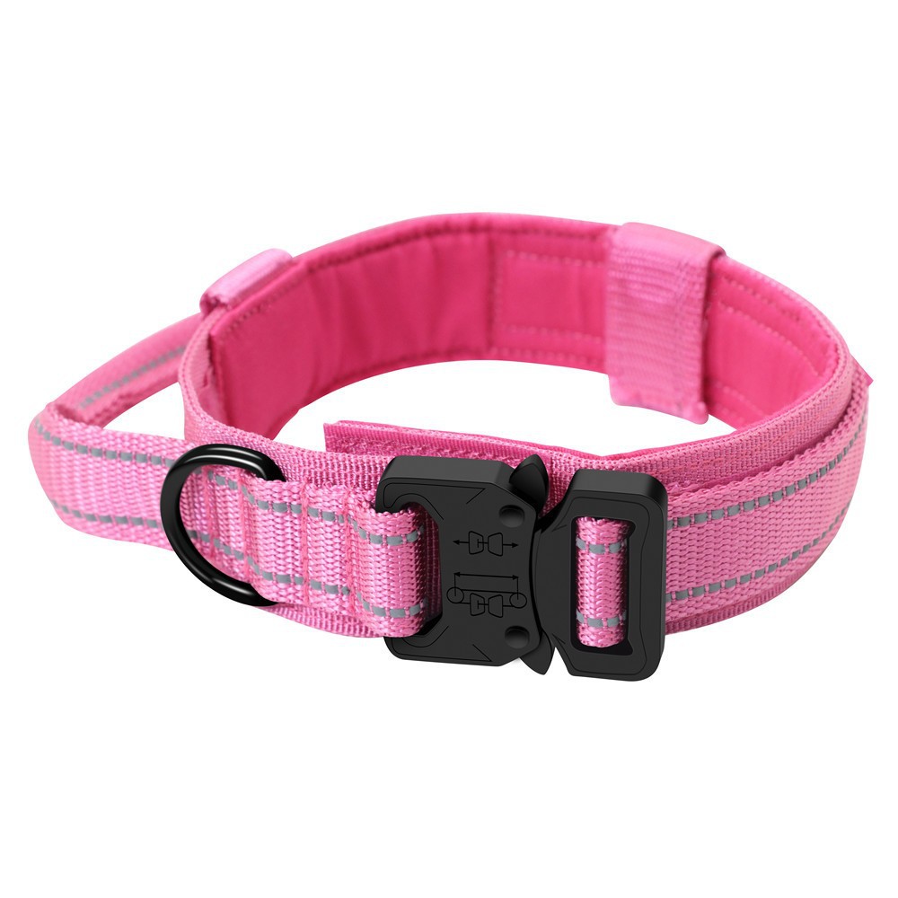 V888-ELOSUNG33528-202506301130-00 M Pink Tactical Dog Collar - Heavy Duty Nylon Pet Collar for Medium & Large Dogs, Adjustable (3.8cm Width) - Image 1