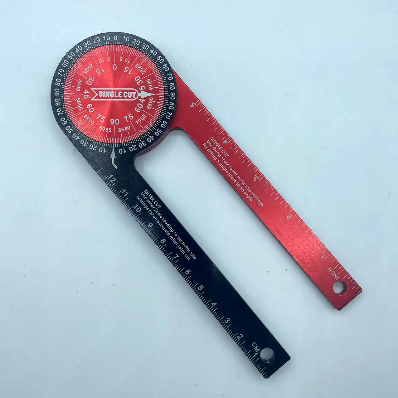 V888-ELOSUNG34184-202506191110-00 Red Precision 360-Degree Miter Saw Protractor - Aluminum Alloy Angle Finder for Woodworking & Carpentry - Image 1