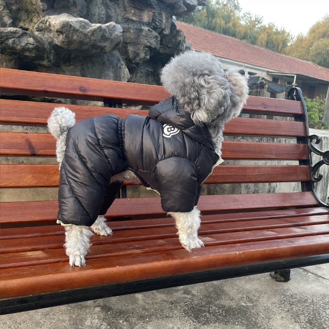 V888-ELOSUNG34324-202506301106-00 Black Warm Puffer Dog Coat - Waterproof Four-Legged Winter Jumpsuit for Small Dogs - Image 1