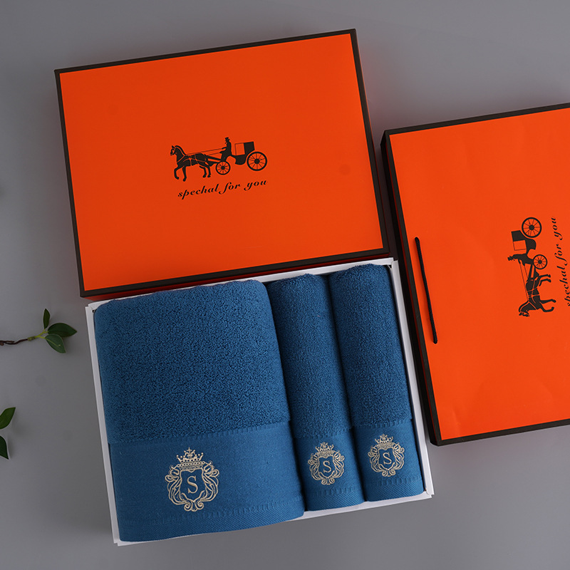 V888-ELOSUNG35218-202506241110-00 Premium Absorbent Cotton Towel Set - Soft Bath & Hand Towels with Double-Sided Plush(blue) - Image 1