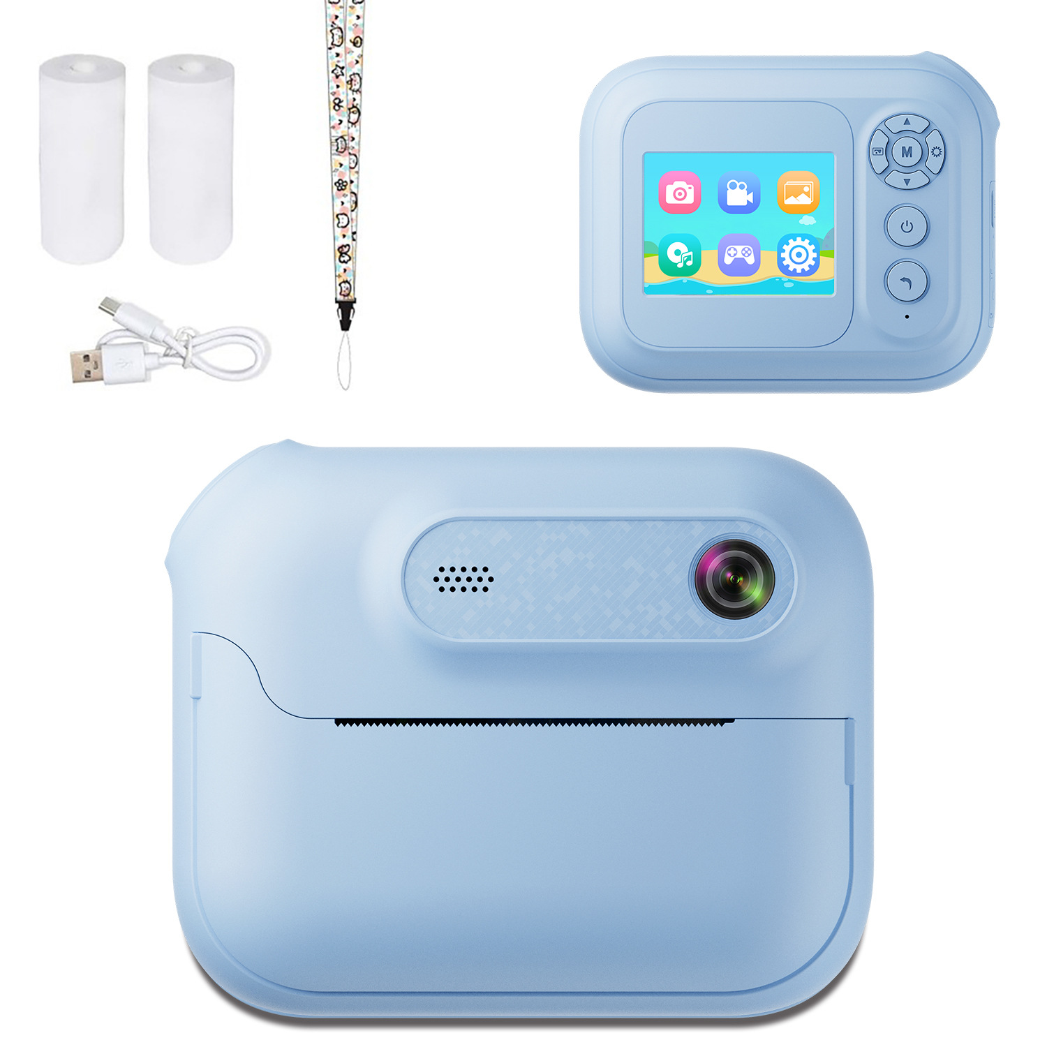 V888-ELOSUNG35311-202506251013-00 Kids Multi-Functional Camera Toy - Instant B&W Printing & Creative Stickers(blue) - Image 1