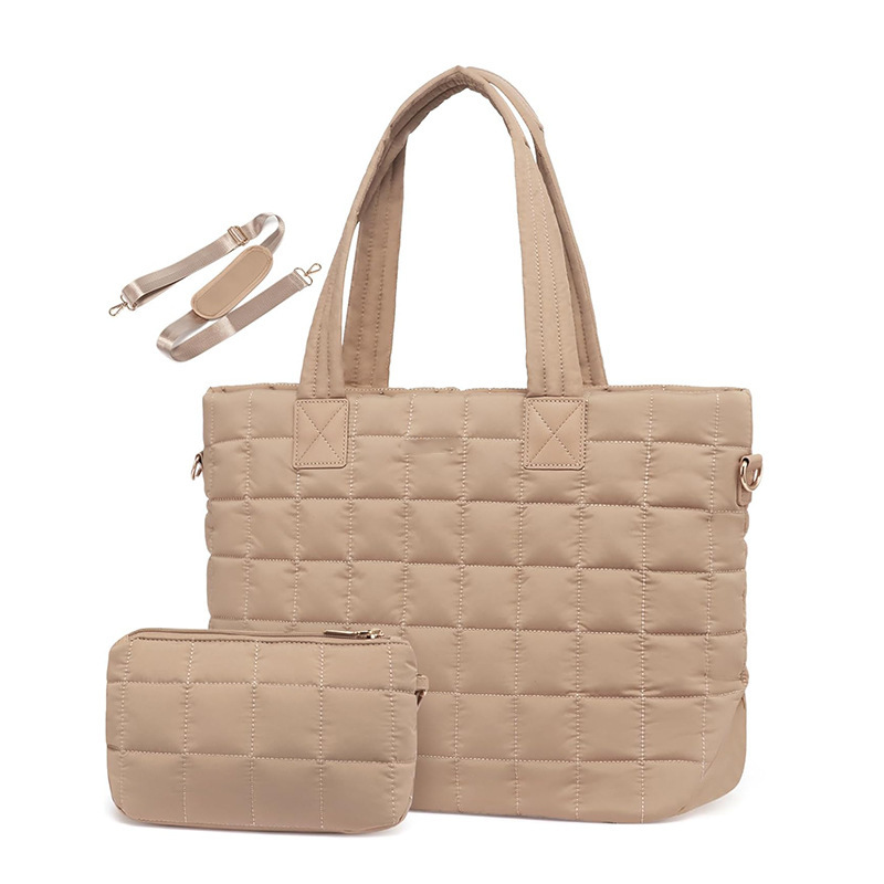 V888-ELOSUNG35504-202507021021-00 Lightweight Quilted Tote Bag for Women - Fits 15.6 Laptop Water-Resistant with Clutch & Luggage Strap(Khaki)" - Image 1