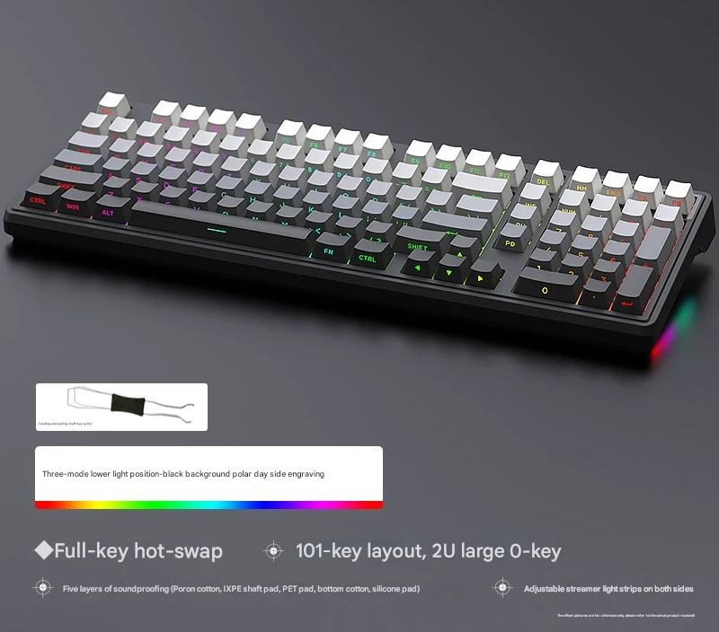 V888-ELOSUNG35508-202507021021-00 Tri-Mode RGB Mechanical Gaming Keyboard - 102-Key, Hot-Swappable, 4000mAh Battery, 5-Layer Sound Dampening(Midnight on black) - Image 1