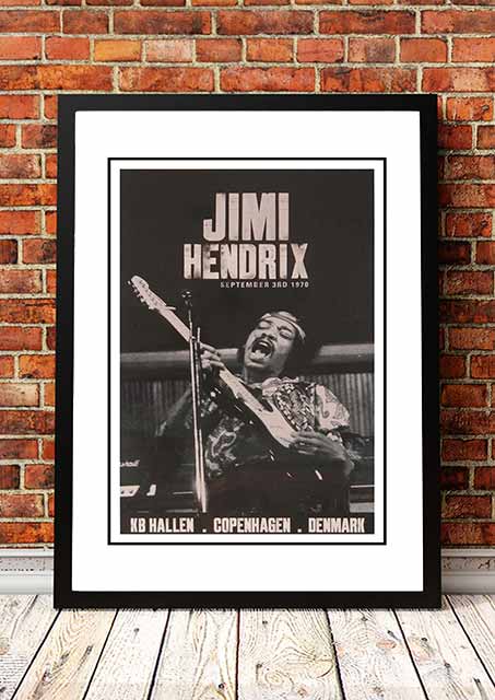 V967-A30439-A2-223745-00 Jimi Hendrix 'KB Hallen' Copenhagen, Denmark Poster 1970 - Framed A2 - Image 1
