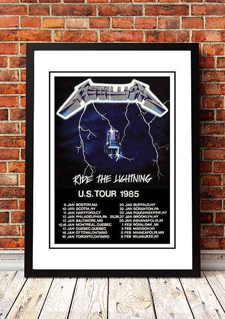 V967-A30441-A4-223739-00 Metallica 'Ride The Lightning' US Tour Poster 1985- Framed A4 - Image 1