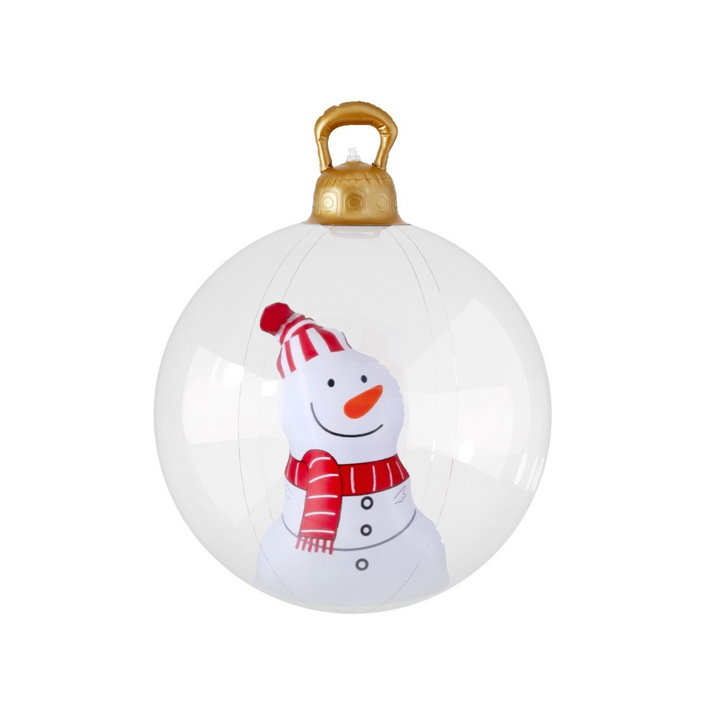 XMAS-INF-BAUBLE-SNOWMAN-CLEAR-190823-00 Jingle Jollys Christmas Inflatable Ball 60cm Snowman Decoration Giant Bauble - Image 1