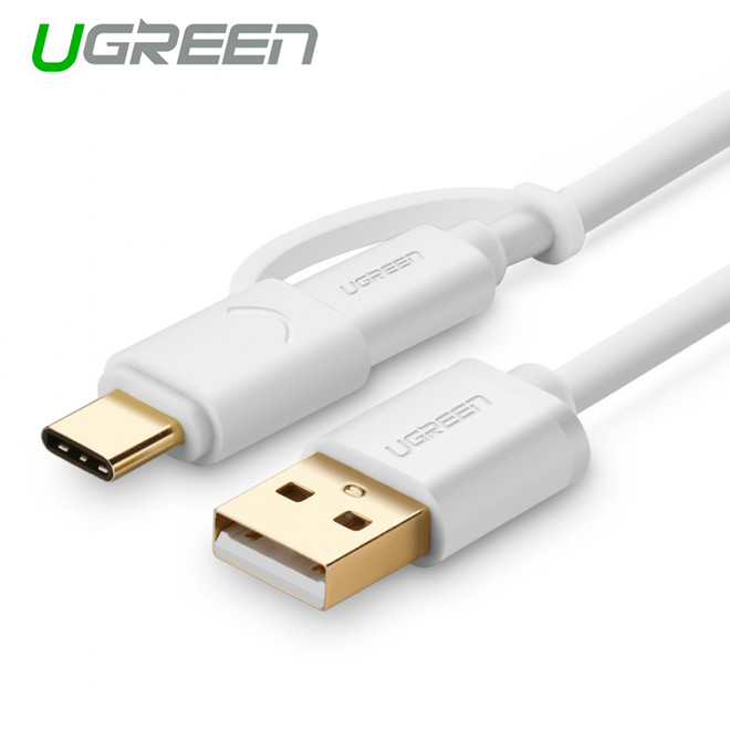 acbugn30171_1_29 UGREEN USB 2.0 to type C + micro USB cable - White 1M (30171) - Image 1