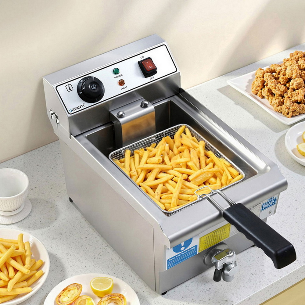CDF-DR10-SINGLE-SI-202509041850-06 Devanti 3000W Electric Deep Fryer 10L Stainless Steel Fryer w/ Basket & Lid - Image 1