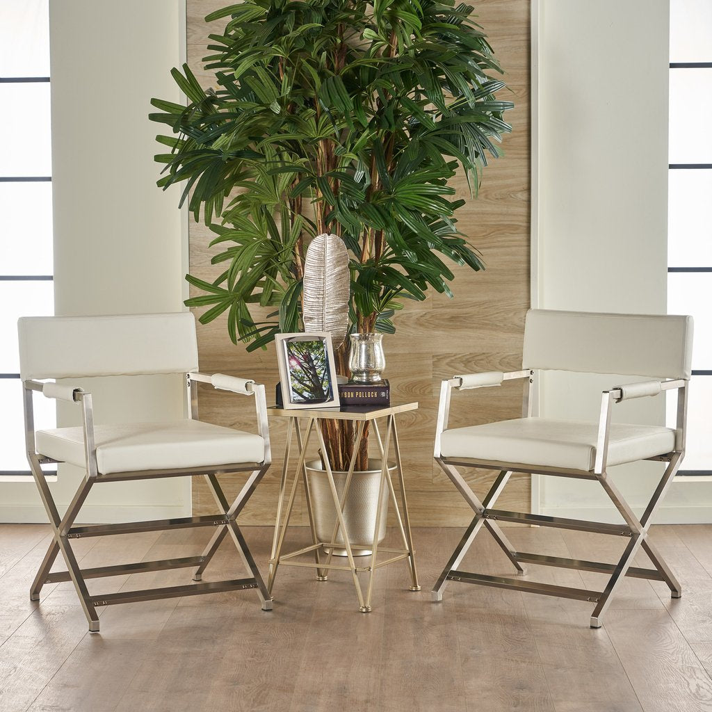 V1041-JMC-1044WHITE-202507151055-00 Rocklin Steel & Bonded Leather Director chair Armchair in White - Image 1