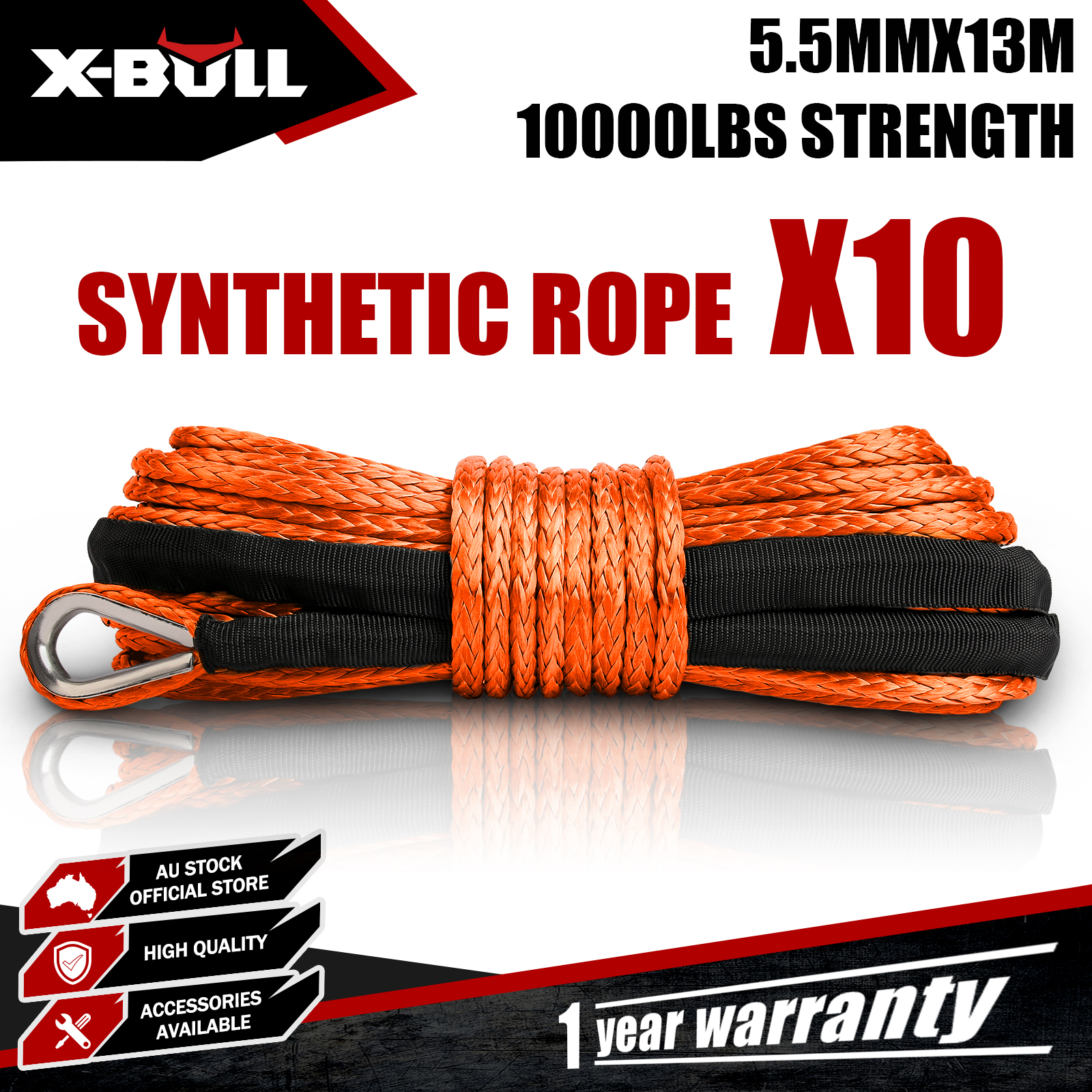 V211-AUEB-XBSR001X10-202508111516-00 X-BULL Dyneema Synthetic Rope Winch Cable SK75 5.5MM x 13M Car Tow Recovery Strap - Image 1