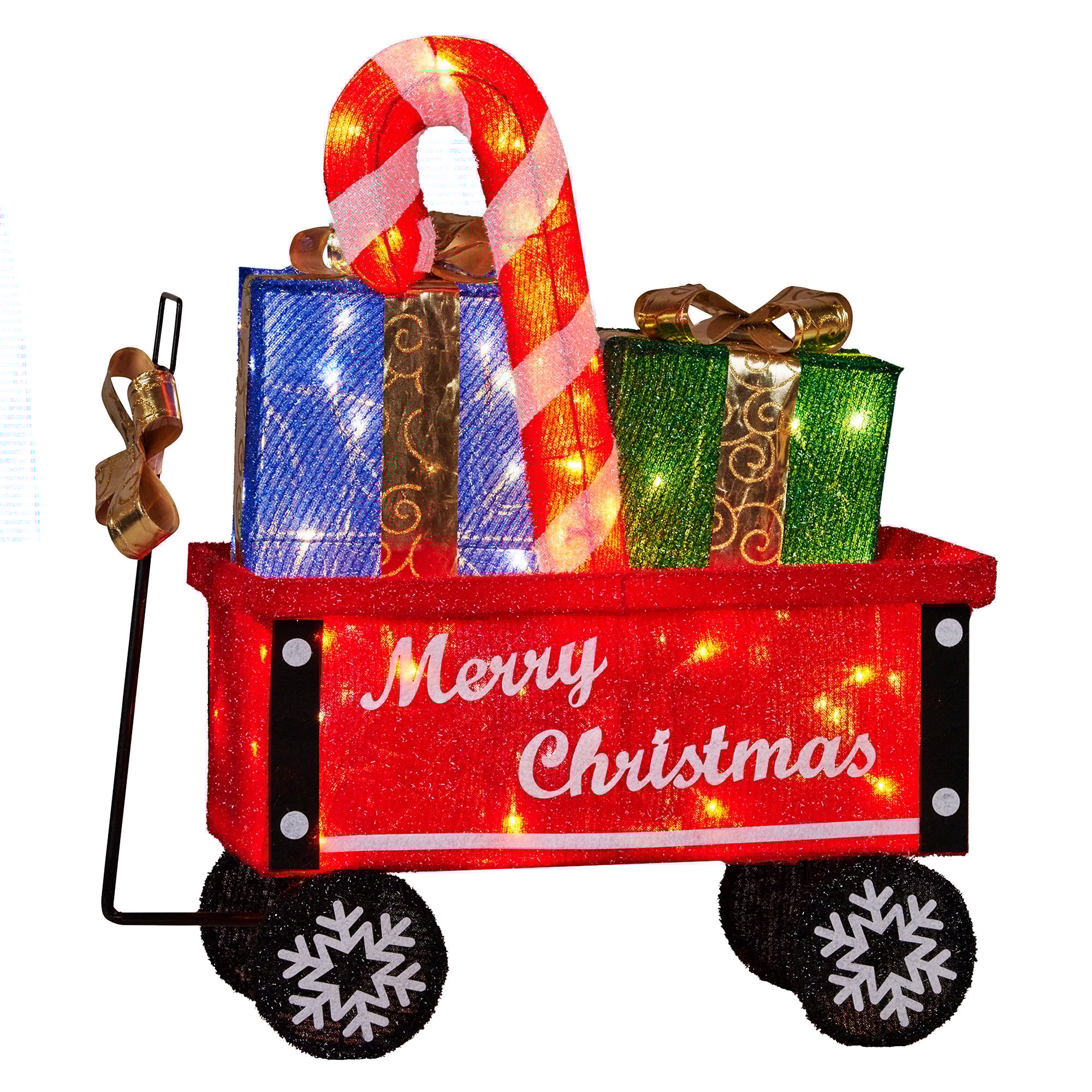 V240-112_MHA610-202509170825-00 Christabelle Christmas Cart Display w/Candy Cane & Presents Warm White LED Lights Wire Frame Structure Indoor & Outdoor - Image 1