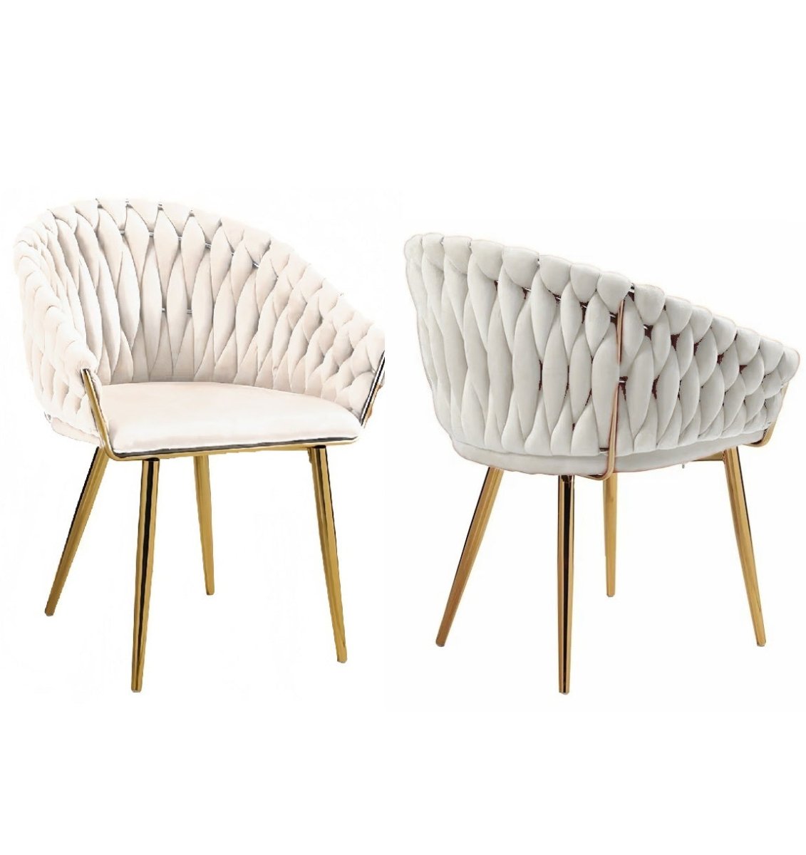 V255-SE-GP1801-DC-IVORY-202508300010-00 SERENITà Ivory Modern Velvet Dining Chairs, Upholstered Living Room Chair with Woven Back and Golden Metal Legs, Mid-Century Accent Set of 2(Ivory) - Image 1