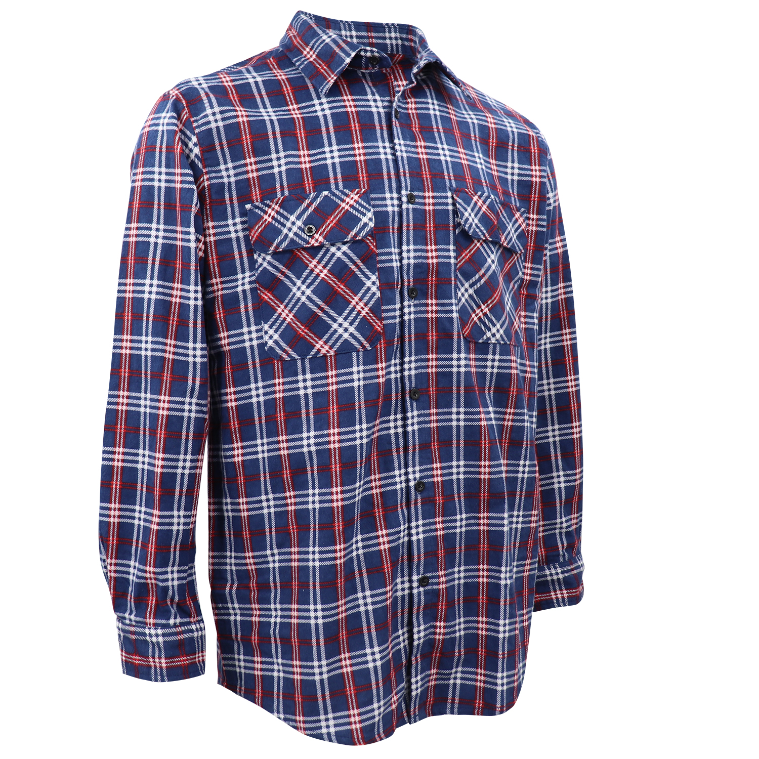 V474-666602-202507050120-00 Men's 100% Cotton Flannelette Shirt Long Sleeve Plaid Check Flannel w Pockets, Patriot Blue Plaid, XL - Image 1