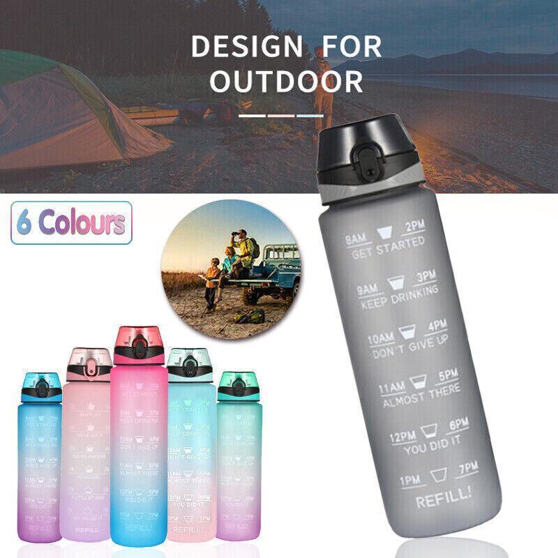 V528-1LWATERBOTTLE-REDBLUE-683198-202510011218-00 1L Water Bottle Motivational Drink Flask With Time Markings Bpa Free Sport Gym - Red+Blue - Image 1
