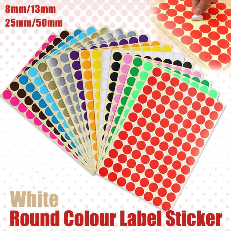 V528-1PCS-WHITE-8MMX260DOTS93920-202510010946-00 8/13/25/50mm Colour Sticker Dots Adhesive Round Labels Circular Scrapbooking White - 8mm 260 Dots - 1 Sheet - Image 1