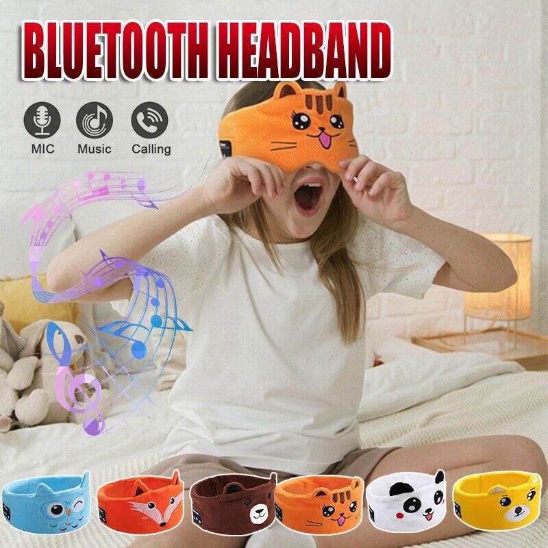V528-9360101046187-202509301454-00 Cute Bluetooth Headband Headphones Wireless Sleep Music Mask with Mic - Yellow-Bear - Image 1
