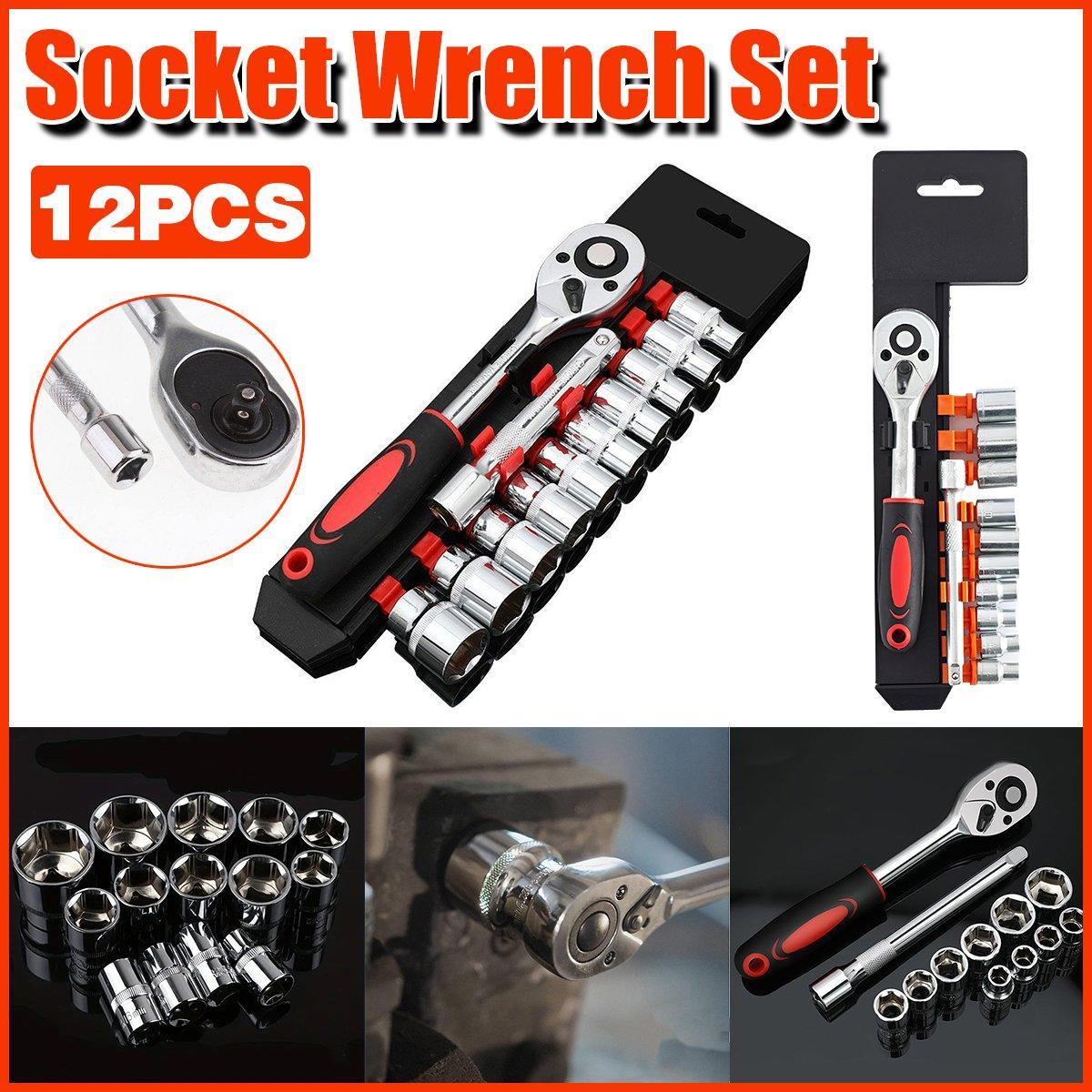 V528-AUTO-REPAIR-TOOL-12PCS-532125-202509251430-00 12PCS Socket Ratchet Wrench Set Quick Release Handle Extension Bar Tool Set - Image 1