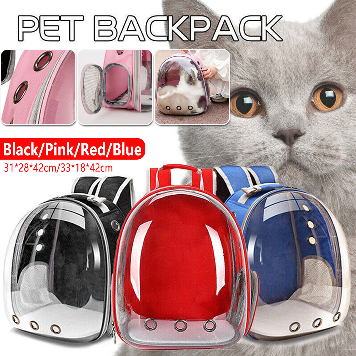 V528-CATBAG-BLACK-84646-202510010254-00 Pet Outdoor Carrier Backpack Cat Dog Puppy Travel Space Capsule Shoulder Bag - Black - Image 1