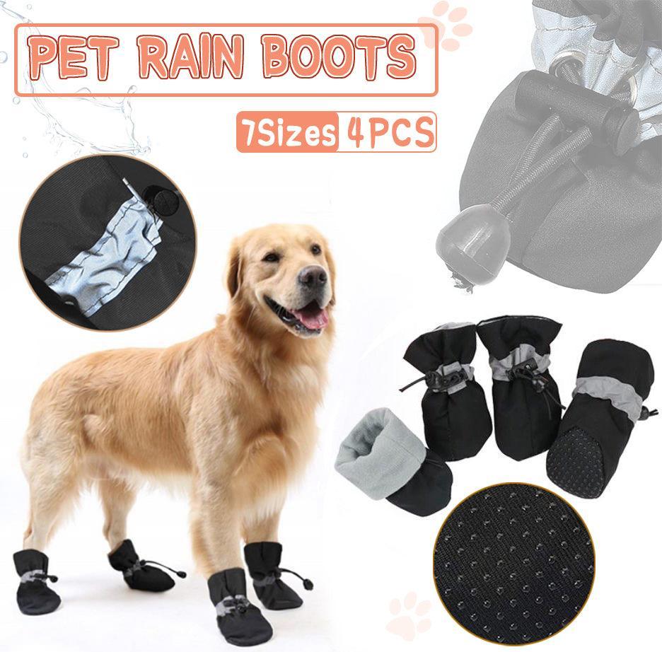 V528-DOGSHOES-1BLACK-87768-202510010218-00 Set Anti Slip Waterproof Protective Dog Shoes Rain Boots Pet Socks Booties 4Pcs - S - Image 1