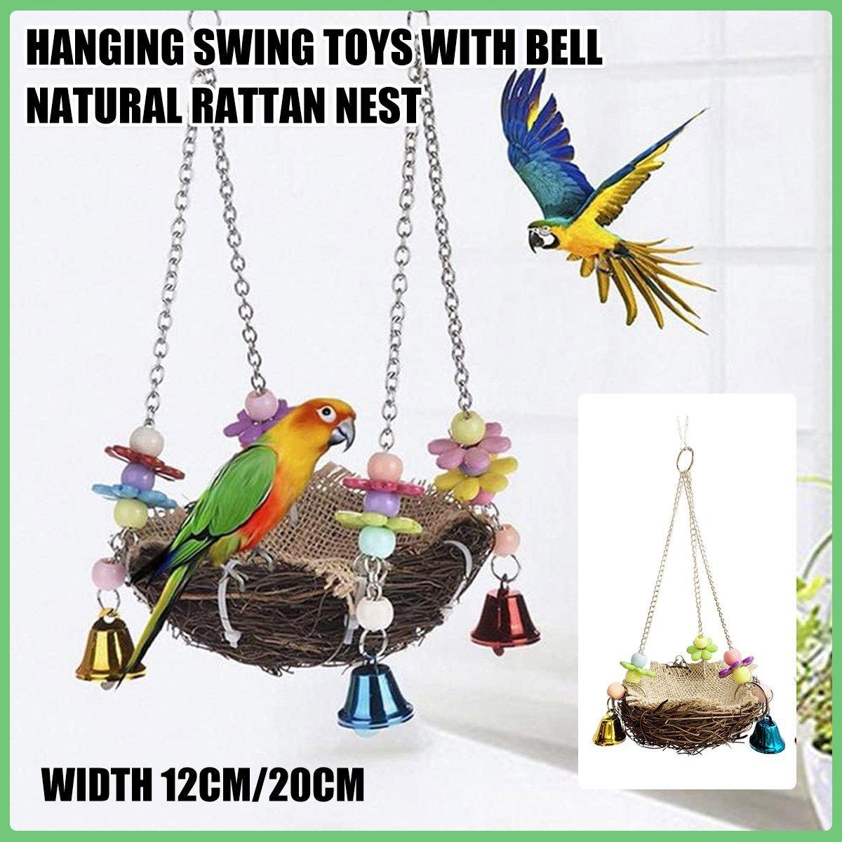 V528-HANGING-BASKET-L-814698-202509301254-00 Bird Parrot Swing Stand Rattan Nest Hanging Basket Chew Toy for Small Medium Pet - L-20cm - Image 1
