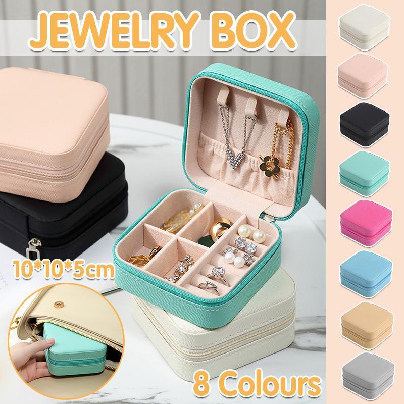V528-QW-BEIGE-243725-202510010827-00 Travel Jewelry Organizer Box Portable Leather Storage Ornaments Ring Earrings - Beige (10x10x5cm) - Image 1