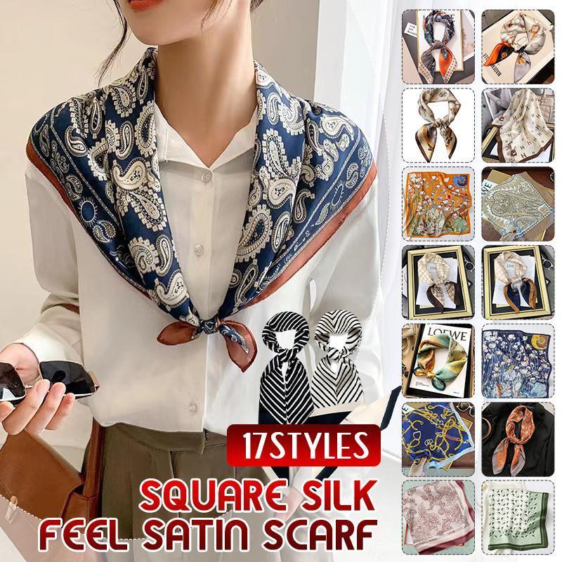 V528-SJ15-315512-202510010346-00 Square Silk Feel Satin Scarf Small Vintage Head Neck Hair Tie Band Women Elegant - 15 - Image 1