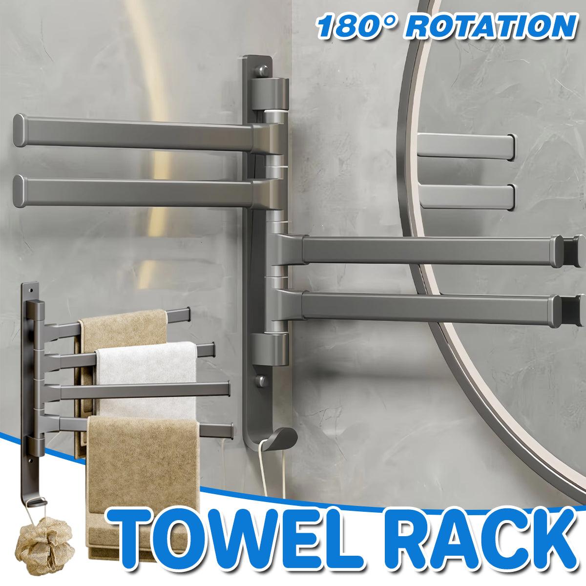 V528-TOWEL-RACK-GREY-415796-202509251426-00 Rotating Towel Rack Wall Mounted Bathroom Shelf Multi Rod Swivel Towel Holder - Image 1