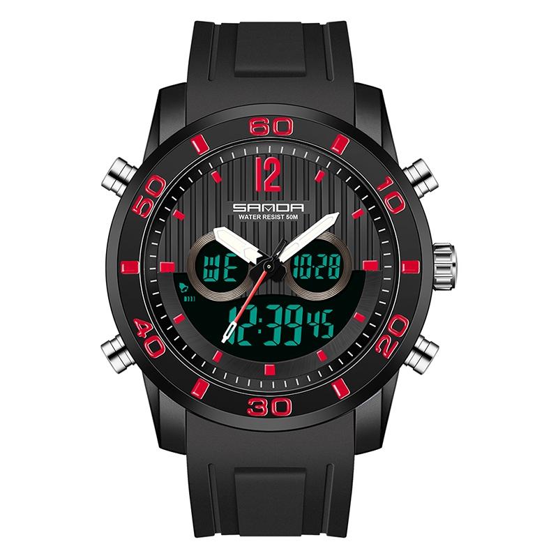 V562-A100800200ADE-202508280426-00 Men Outdoor Sports Shockproof Electronic Watch with Dual Digital Display and Luminous Feature - Black Red - Image 1