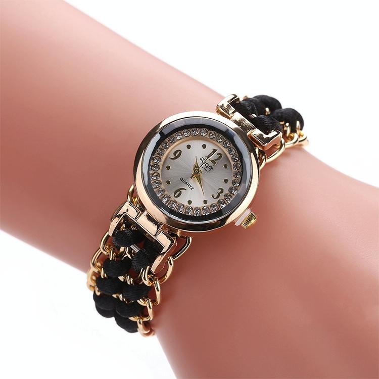V562-A104544270DBT-202508282015-00 Quartz Wrist Watch with Knitting Rope Chain for Women - Black - Image 1