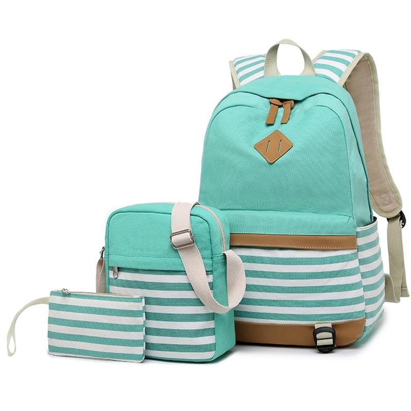 V562-A1065805850DBT-202508281745-00 Printed Canvas Backpack Set - 3 Pieces - Green - Image 1