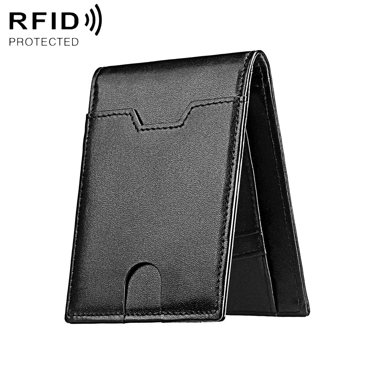 V562-B100098200ADE-202508290110-00 Leather Rfid Wallet - Ultra Thin - Black - Image 1
